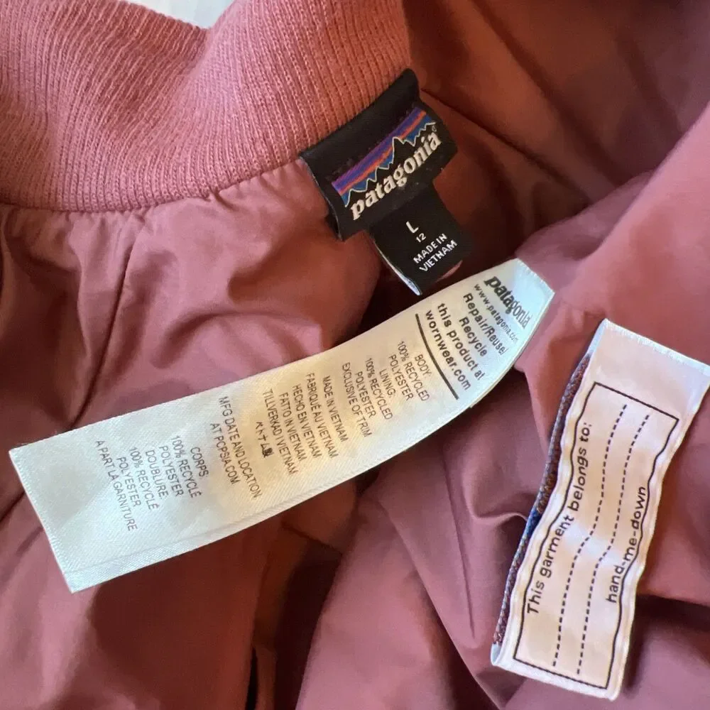 Patagonia L/12 Girls' Retro-X Rose Snap Fleece Bomber Jacket EXCELLENT
